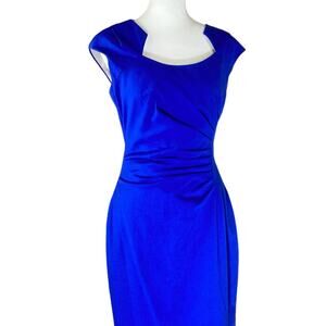Calvin Klein CD3X1021 Sheath Dress 4 Ruched Byzantine Atlantis Blue Cut-Out Neck
